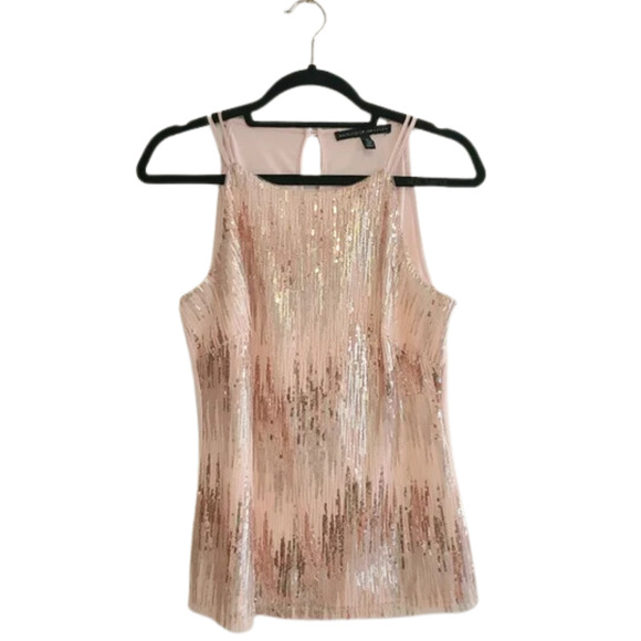 White House Black Market Embellished Mesh Top Rose Gold Size NWOT Large - Picture 3 of 3